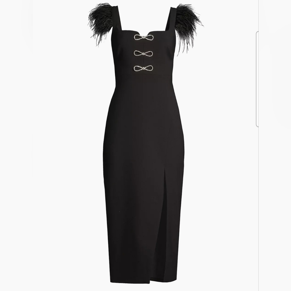 Likely Rizzo feather bow black cocktail dress sz 14